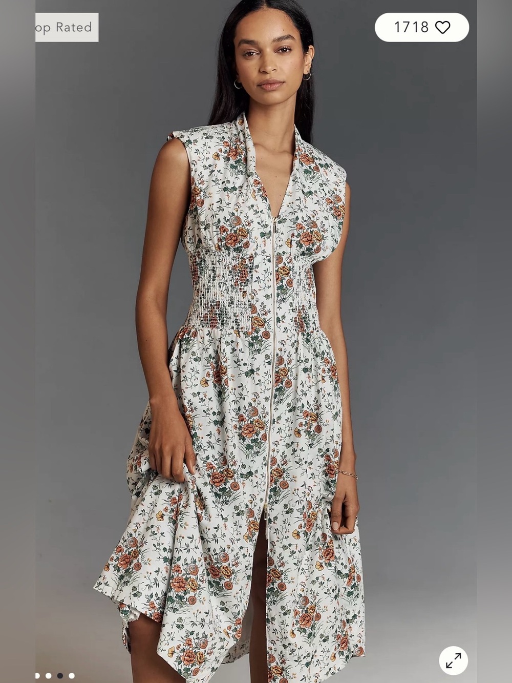 Anthropologie Maeve Tommie Floral Zip Midi Dress 3X NWT Plus Size Boho Cotton